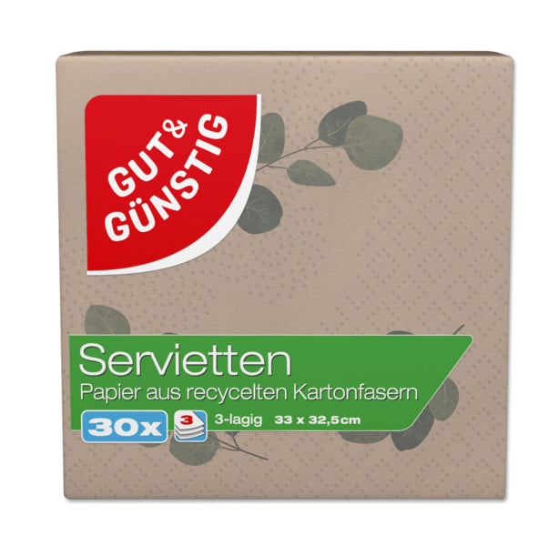 GUT&GÜNSTIG Recyclingservietten 33x33cm 3-lagig 30ST