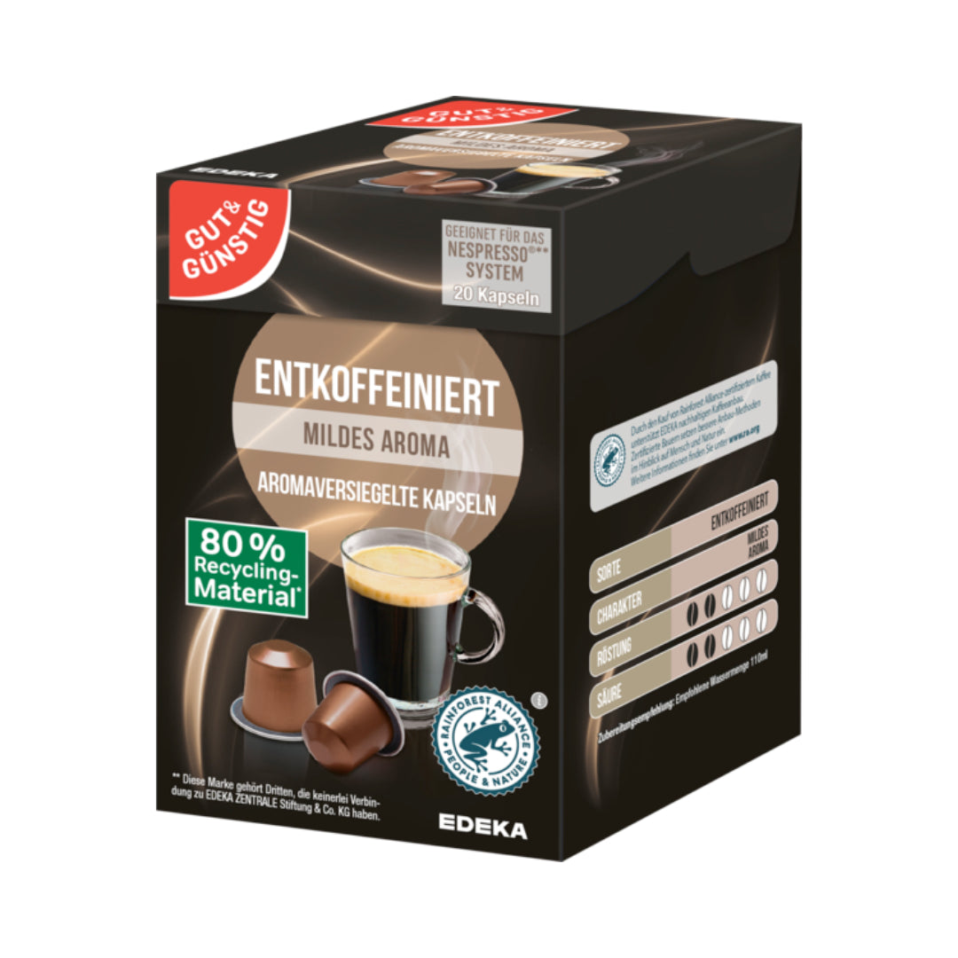 GUT&GÜNSTIG Kaffeekapseln Lungo entkoffeiniert 20ST 104g