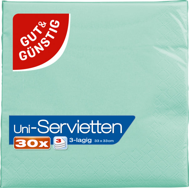 GUT&GÜNSTIG Servietten mint uni 3-lagig 33x33cm 30ST