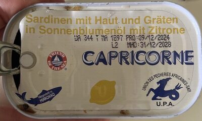Capricorne Sardinen mit Haut und Gräten in Sonnenblumenöl mit Zitrone 125g