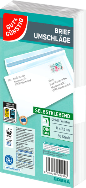 GUT&GÜNSTIG Briefumschlag weiß DIN lang ohne Fenster 50ST