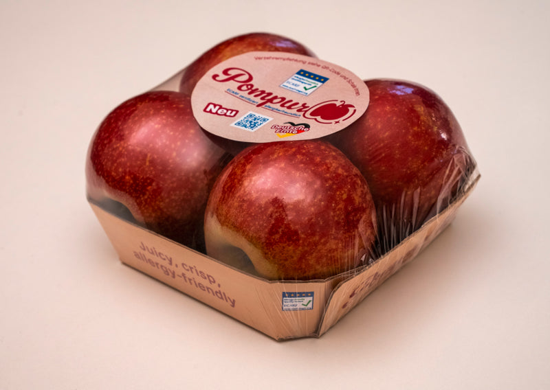 Äpfel ZIN 186 (Pompur) Deutschland Klasse I 1kg Kartonschale in Folie