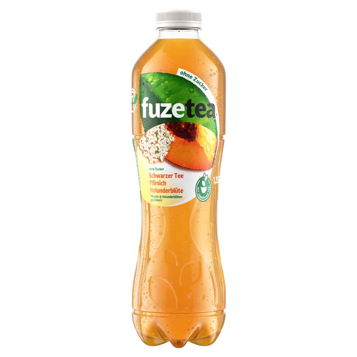 Fuze Tea Schwarzer Tee Pfirsich Holunderblüte ohne Zucker 1,25l DPG