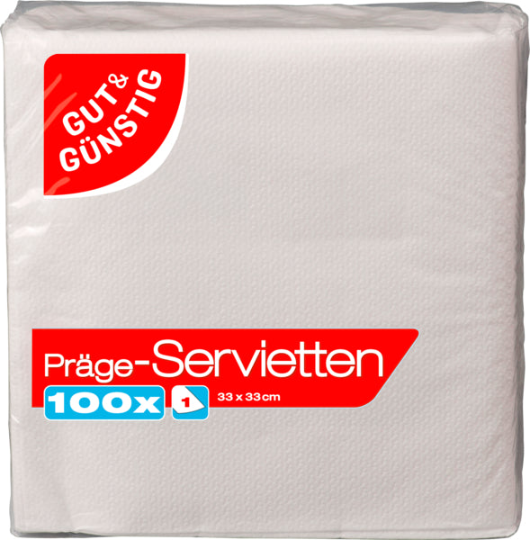 GUT&GÜNSTIG Prägeservietten 1-lagig weiß 33x33cm 100ST
