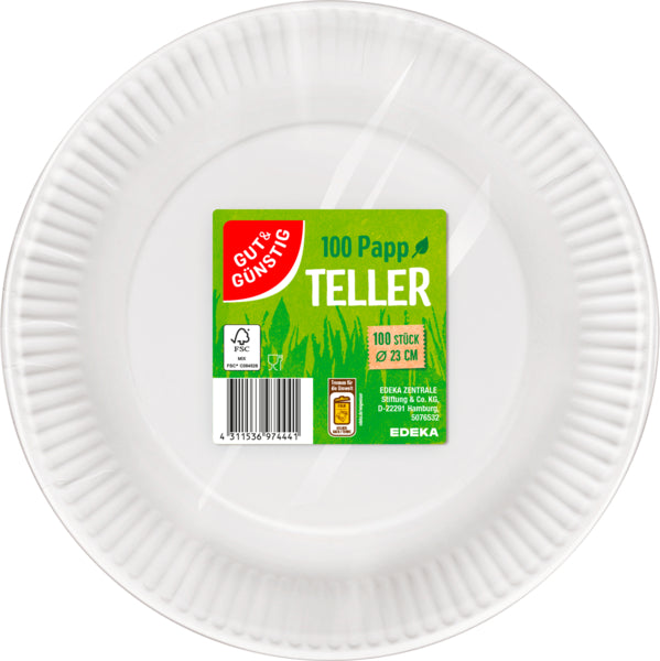 GUT&GÜNSTIG Pappteller rund weiß 23cm 100St