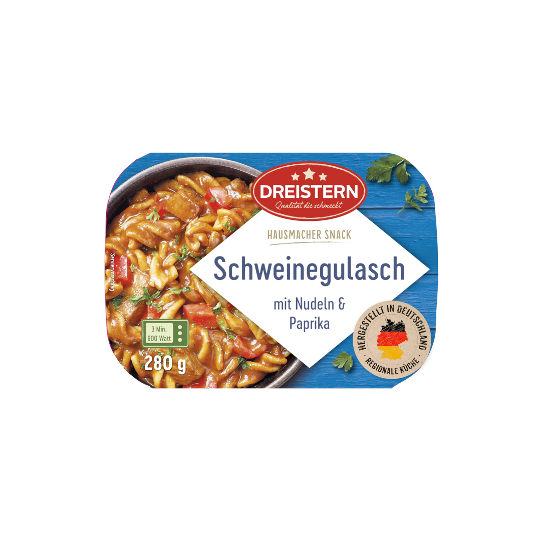 Dreistern Schweinegulasch mit Nudeln 280g