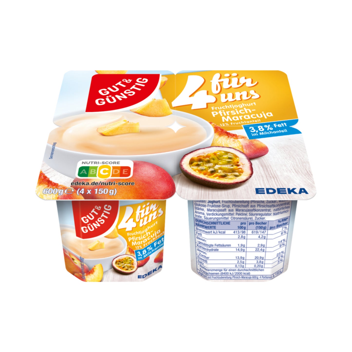 GUT&GÜNSTIG Fruchtjoghurt Pfirsich-Maracuja 3,8% 4x150g