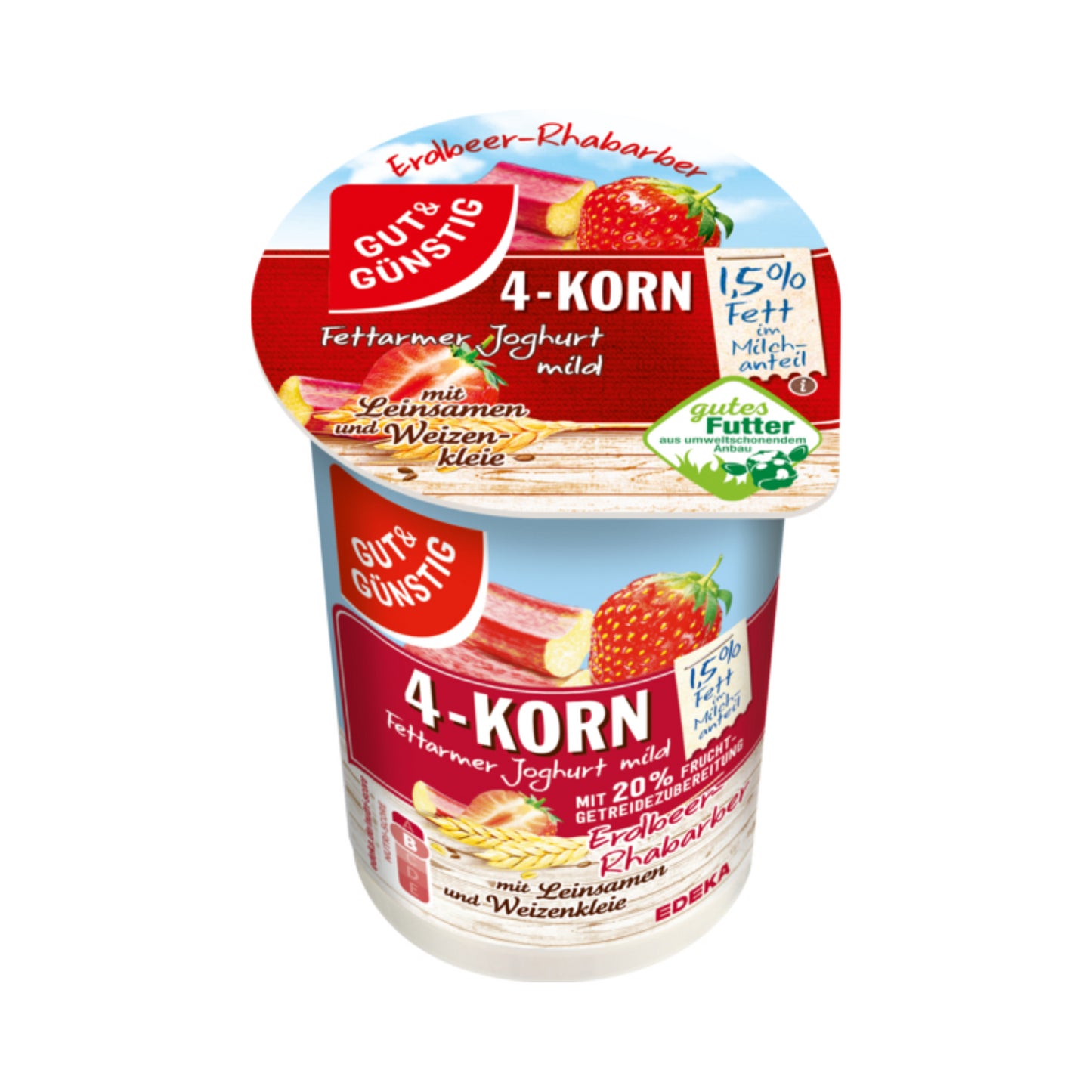 GUT&GÜNSTIG 4-Korn Fruchtjoghurt Erdbeer-Rhabarber 1,5% 250g