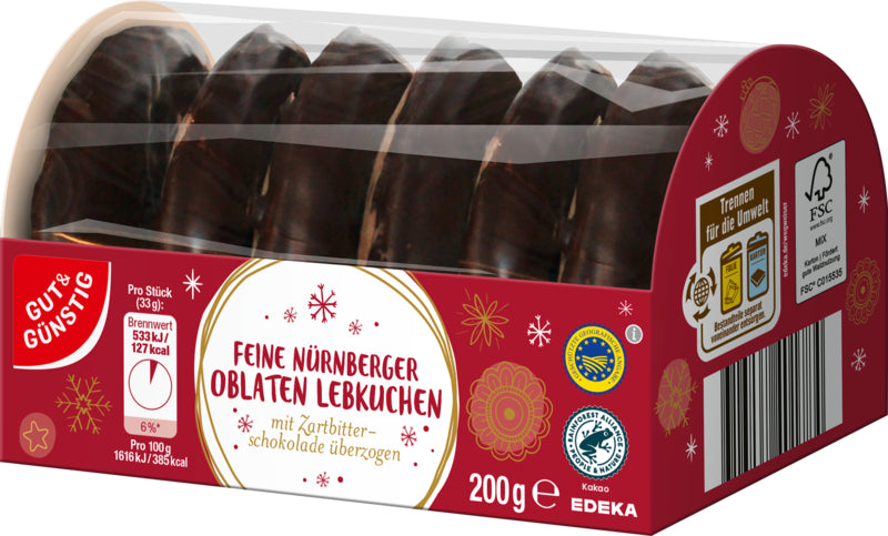 GUT&GÜNSTIG Oblatenlebkuchen Zartbitter Nürnberger Lebkuchen 200g