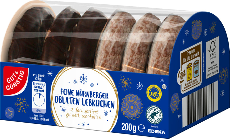 GUT&GÜNSTIG Oblatenlebkuchen Mischung Nürnberger Lebkuchen 2 Sorten 200g