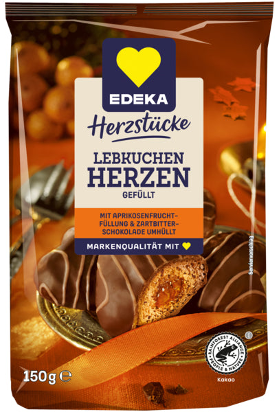 EDEKA Herzstücke Lebkuchen Herzen gefüllt Zartbitter 150g