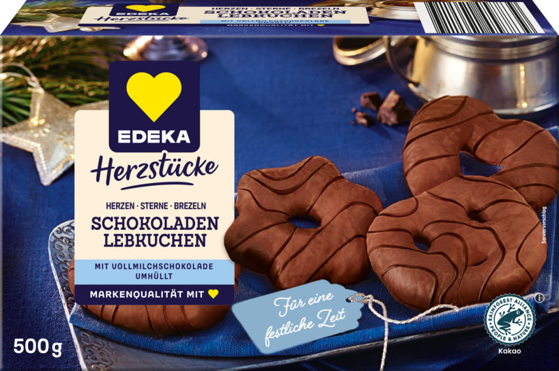 EDEKA Herzstücke Schokoladen Lebkuchen Herzen Sterne Brezel Vollmilch 500g