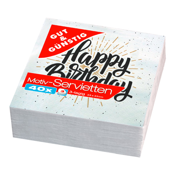 GUT&GÜNSTIG Servietten Happy Birthday FSC 3-lagig 33x33cm 40ST