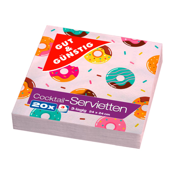 GUT&GÜNSTIG Cocktailservietten Donuts 3-lagig 24x24cm 20ST