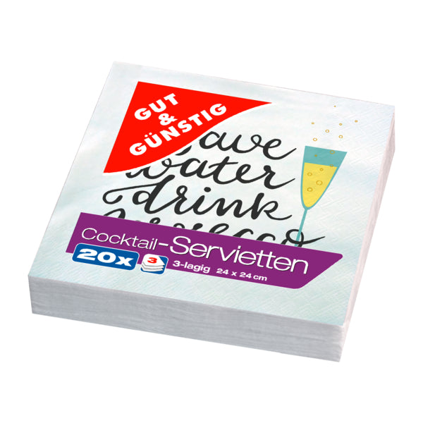 GUT&GÜNSTIG Cocktailservietten Save Water drink Prosecco 3-lagig 24x24cm 20ST