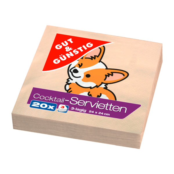 GUT&GÜNSTIG Cocktailservietten Hund mit Herz 3-lagig 24x24cm 20ST
