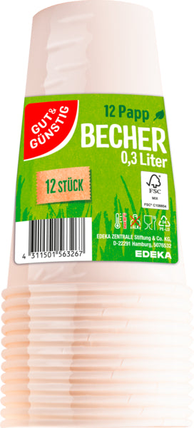 GUT&GÜNSTIG Pappbecher weiß 0,3l 12ST