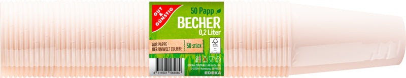 GUT&GÜNSTIG Pappbecher weiß 0,2l 50ST