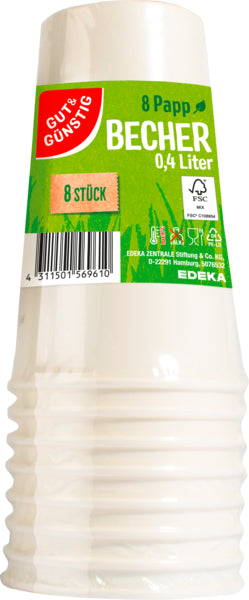 GUT&GÜNSTIG Pappbecher 0,4l 8ST
