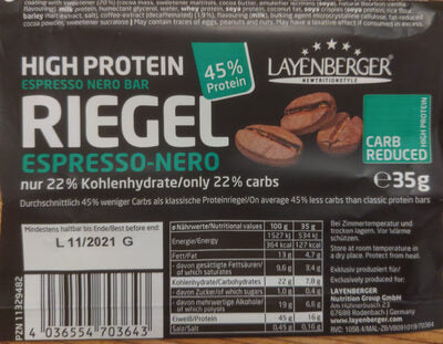 Layenberger High Protein Riegel Espresso-Nero 35g