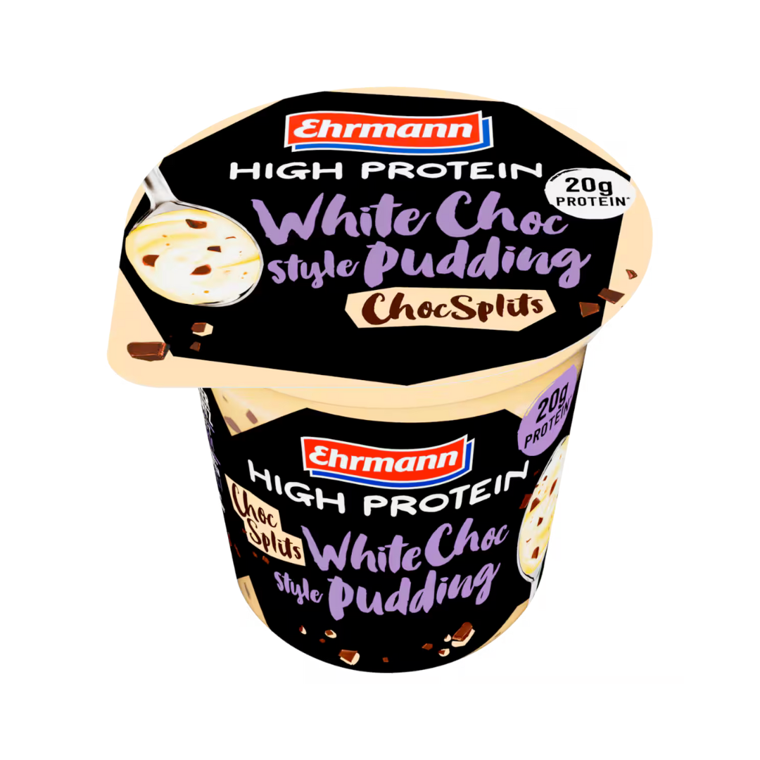 Ehrmann High Protein Pudding White Choc Style Chocsplits 230g
