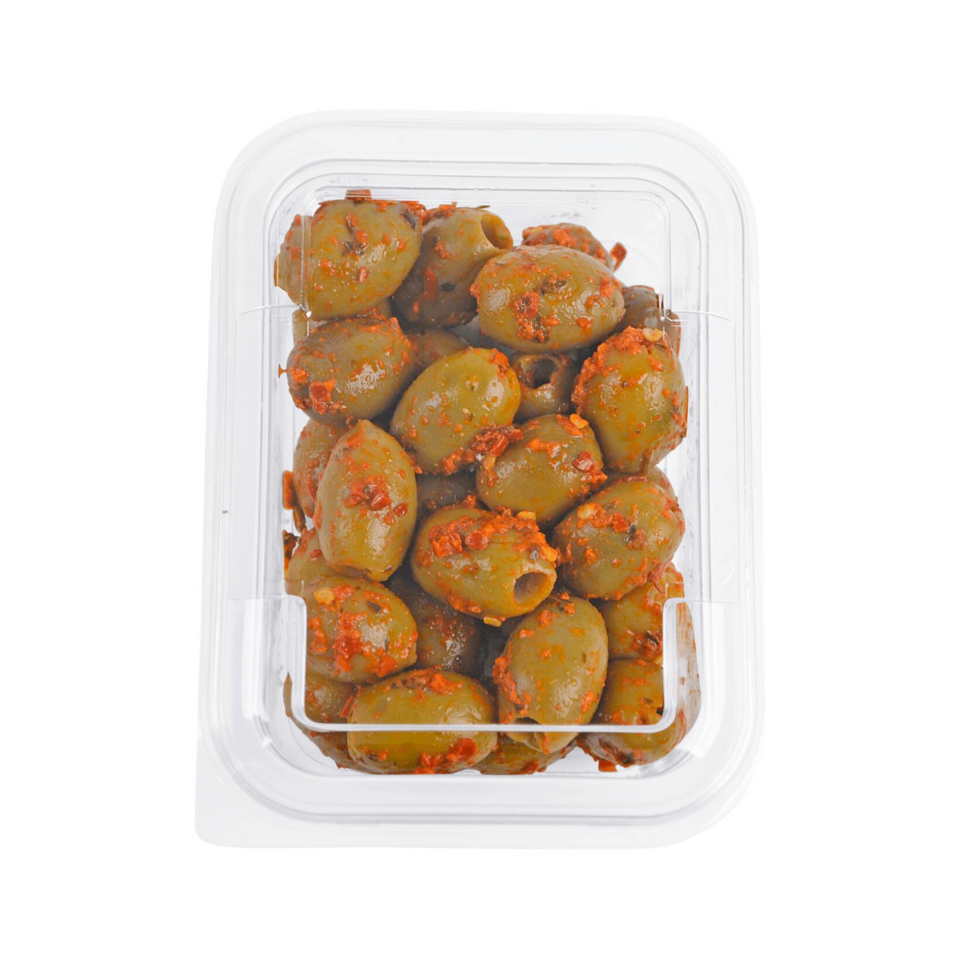 L'Aubergine Grüne Oliven mit Chilli-Paprikamark 150g