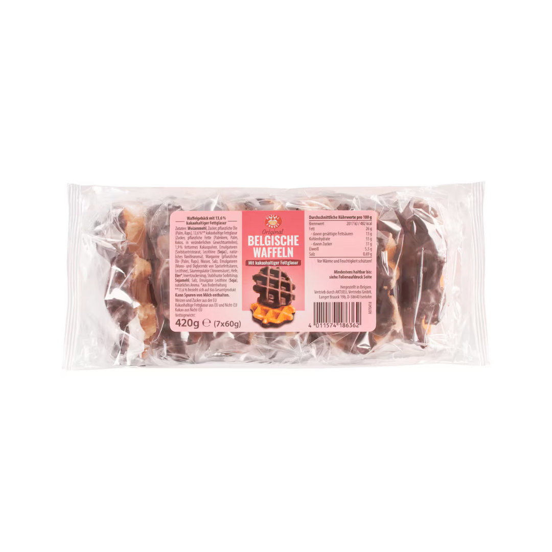 P&E Belgische Waffeln mit kakaohaltiger Fettglasur 420g