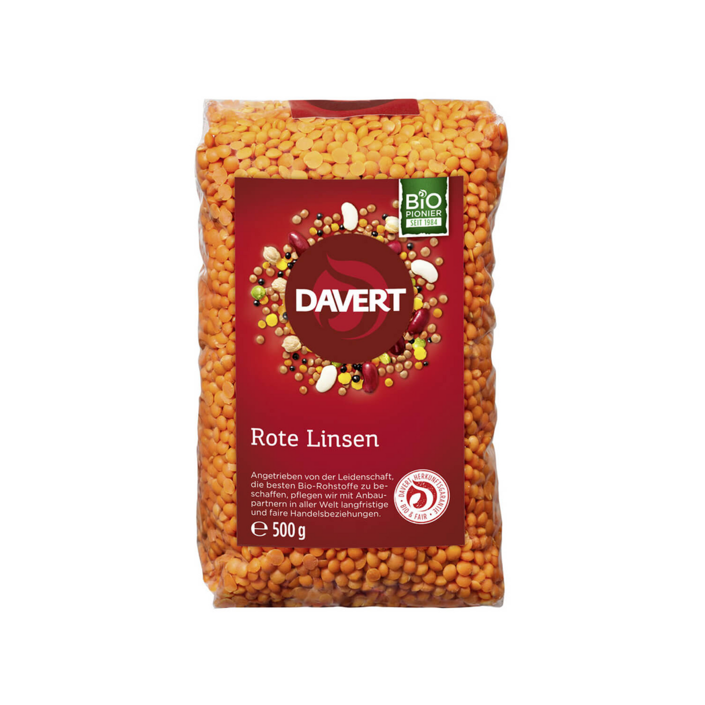 Bio Davert Rote ganze Linsen 500g