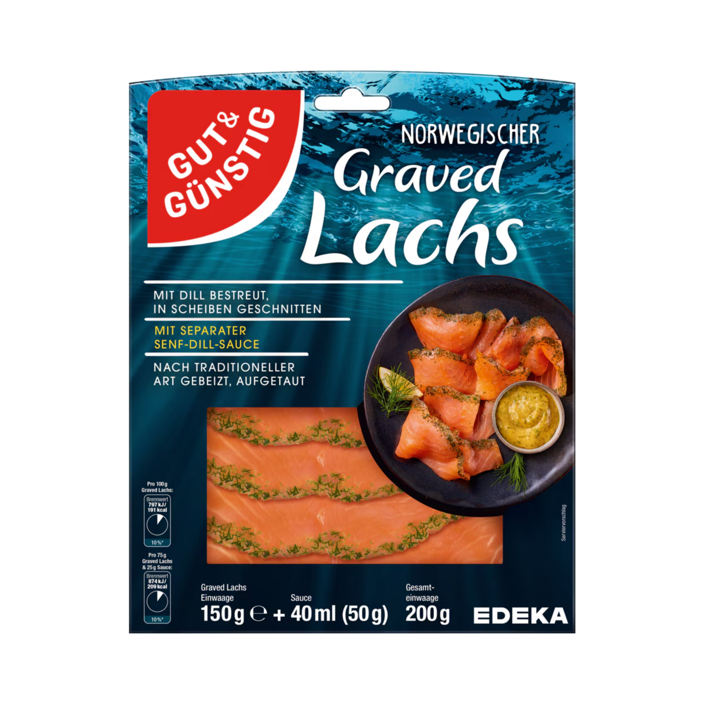 GUT&GÜNSTIG Graved Lachs mit Senf-Dill-Sauce 200g