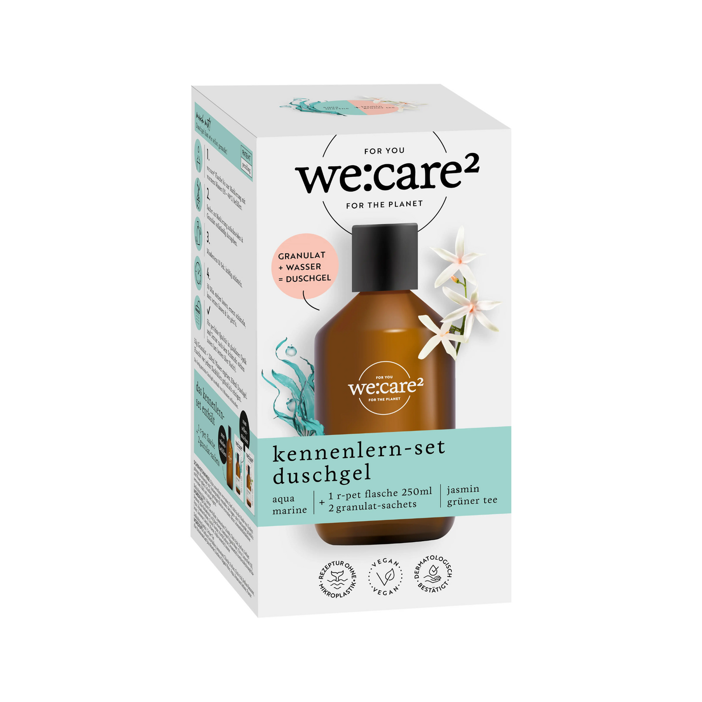 WeCare2 Kennenlern-Set Duschgel-Granulat Aqua/Marine+Jasmin/Grüner Tee