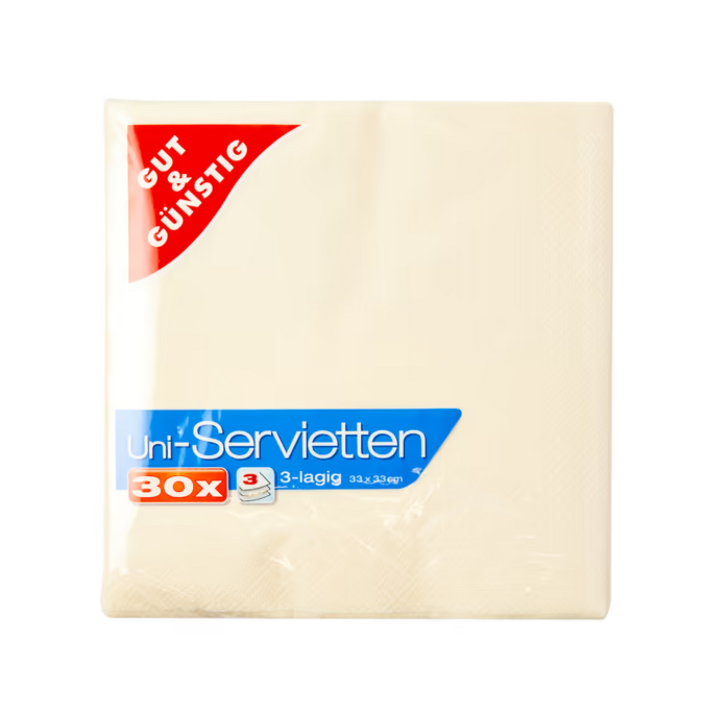 GUT&GÜNSTIG Servietten creme 3-lagig 33x33cm 30ST