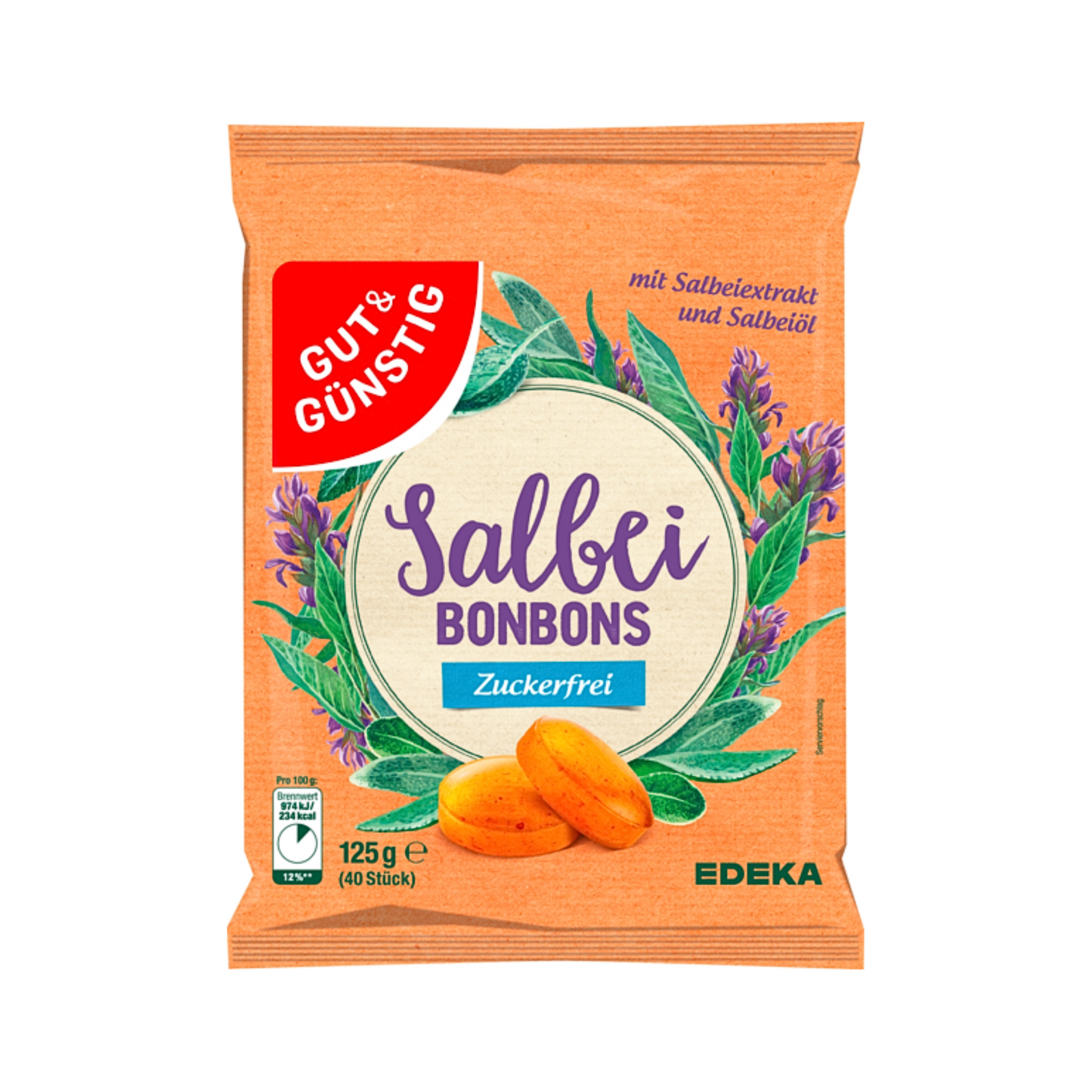 GUT&GÜNSTIG Salbei Bonbons zuckerfrei 125g