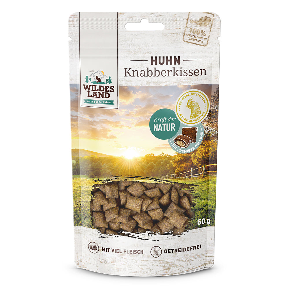 Wildes Land Katze Snack Knabberkissen Huhn und Lachs 50g