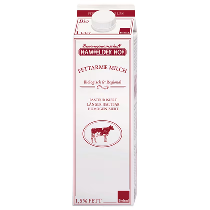 Bio Hamfelder Hof Fettarme Milch 1,5% länger haltbar 1l