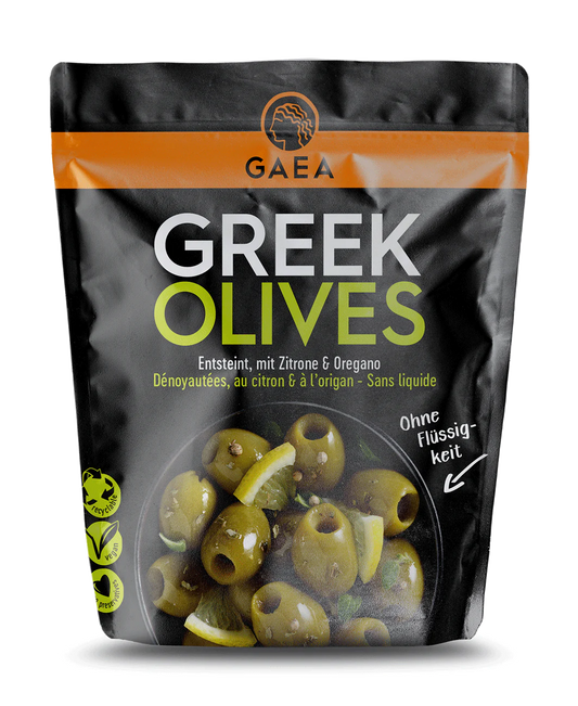 Gaea grüne Oliven ohne Stein Zitrone Basilikum 150g