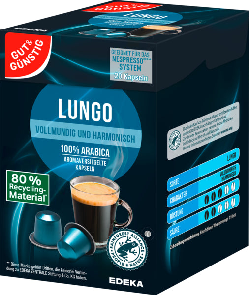 GUT&GÜNSTIG Kaffeekapseln Lungo 104g