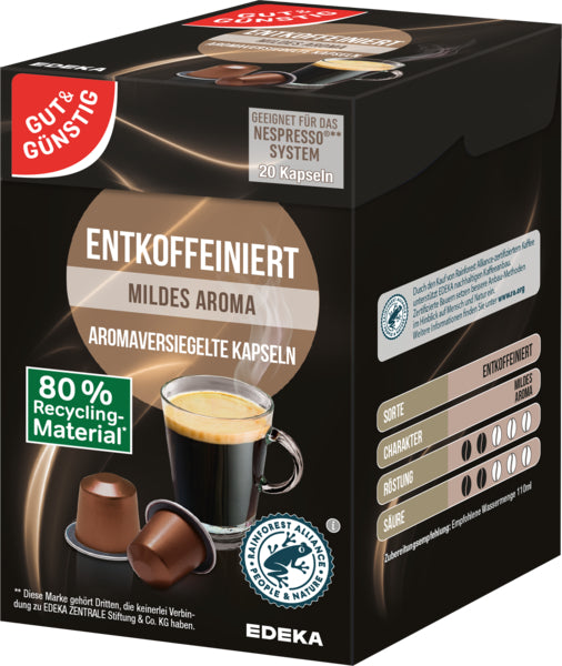 GUT&GÜNSTIG Kaffeekapseln Lungo entkoffeiniert 20ST 104g