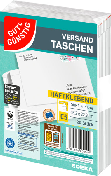 GUT&GÜNSTIG Versandtasche haftklebend weiß C5 20ST