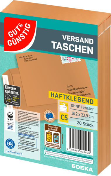 GUT&GÜNSTIG Versandtasche haftklebend braun C5 20ST