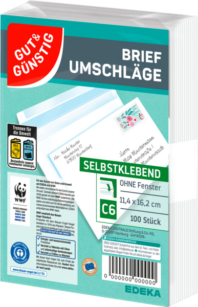 GUT&GÜNSTIG Briefumschlag selbstklebend weiß DIN C6 100ST