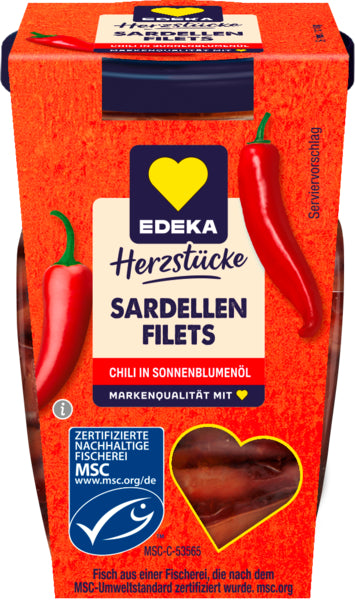 MSC EDEKA Herzstücke Sardellenfilets in Sonneblumenöl mit Chili 80g
