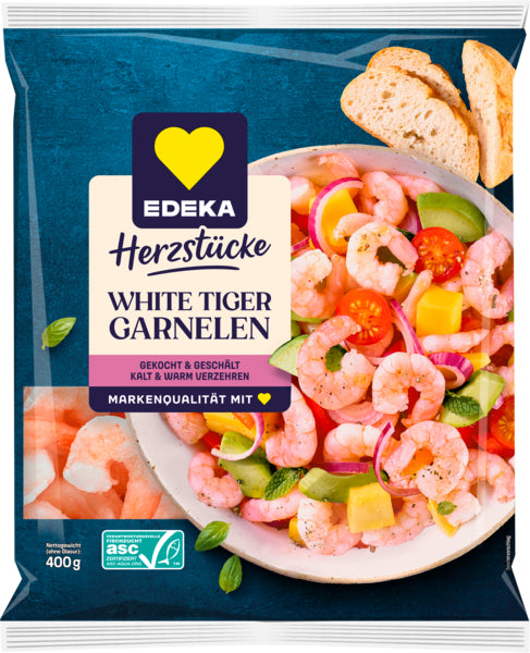 ASC EDEKA Herzstücke White Tiger Garnelen gekocht netto 400g