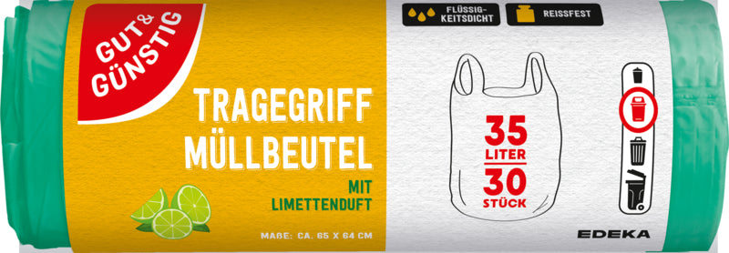 GUT&GÜNSTIG Duft-Müllbeutel mit Tragegriff Limette 35l 30ST