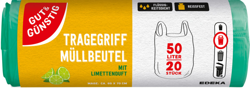 GUT&GÜNSTIG Duft-Müllbeutel mit Tragegriff Limette 50l 20ST
