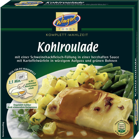 Wingert Foods Kohlroulade in feinwürziger Sauce mit Kartoffelwürfeln und grünen Bohnen 480g