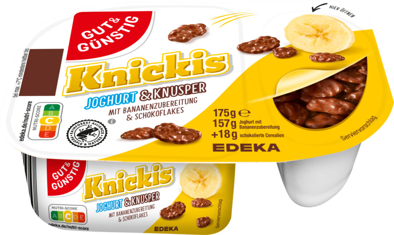 GUT&GÜNSTIG Joghurt&Knusper Banane und Schokoflakes im Zweikammerbecher 175g