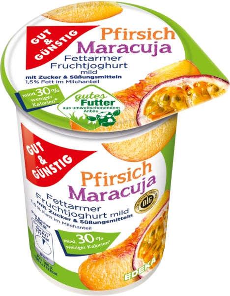 GUT&GÜNSTIG fettarmer Joghurt 1,5% Pfirsich/Maracuja 250g