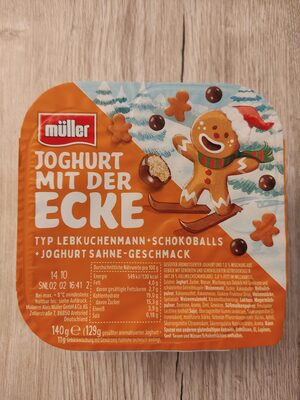 Müller Joghurt mit der Ecke Lebkuchenmännchen&Schokoballs&Jogurt Sahne-Geschmack 140g