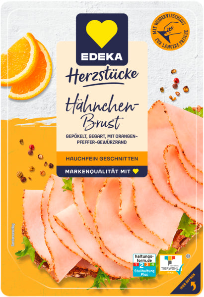 EDEKA Herzstücke Hauchfein Hähnchenbrust mit Orangen- und Pfeffergeschmack 100g QS ITW