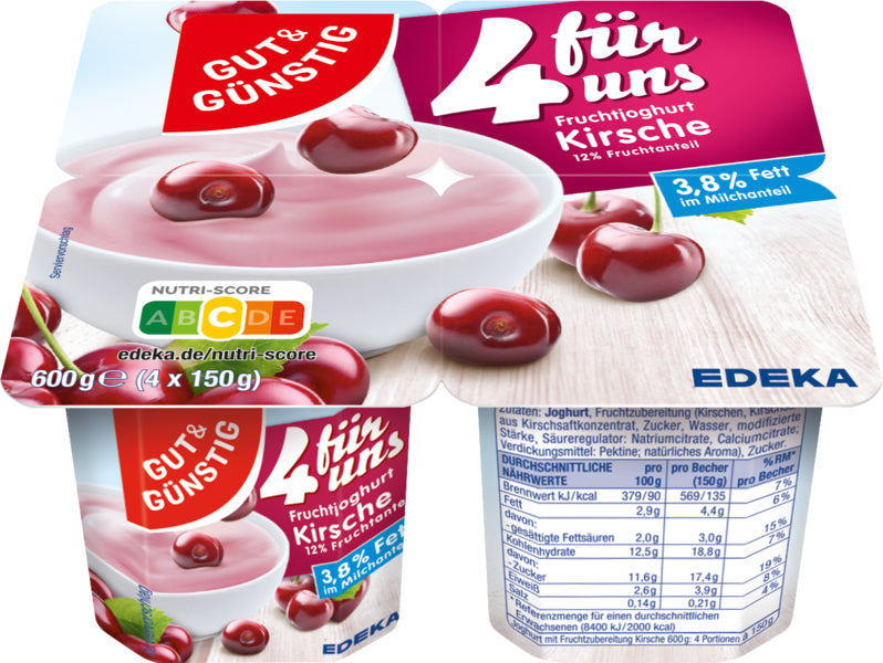 GUT&GÜNSTIG Fruchtjoghurt Kirsch 3,8% 4x150g